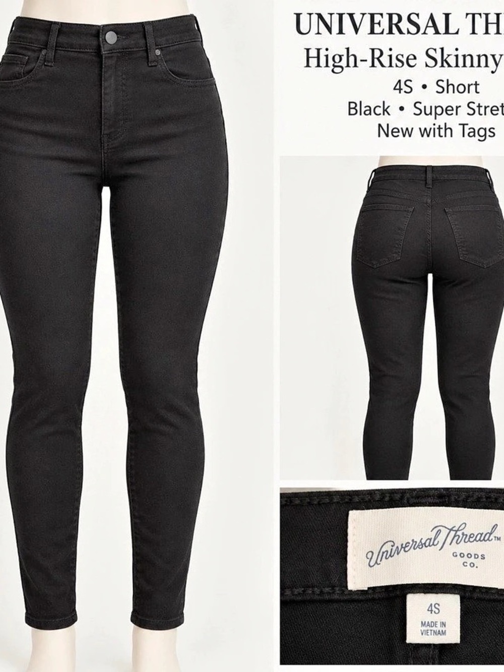 Universal Thread High-Rise Skinny Jeans Black Waist 4S NWT